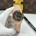 Super Clone Audemars Piguet Royal Oak Frosted Gold Double Balance Wheel Openworked 15412OR.YG.1224OR.01-B 41mm — dial close-up