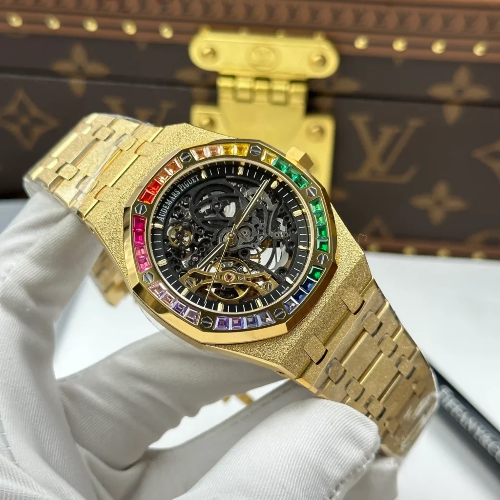Super Clone Audemars Piguet Royal Oak Frosted Gold Double Balance Wheel Openworked 15412Ba.Yg.1224Ba.01 41mm — case and bezel