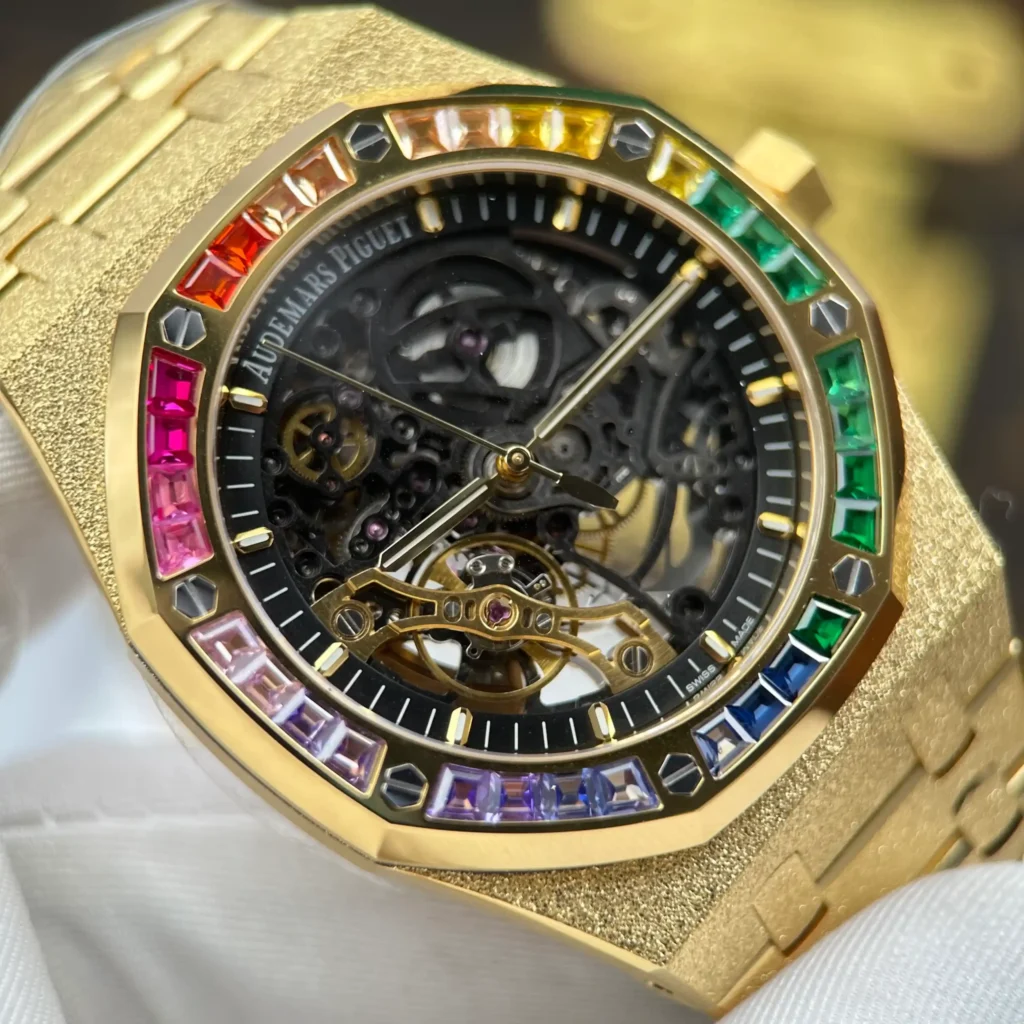 Super Clone Audemars Piguet Royal Oak Frosted Gold Double Balance Wheel Openworked 15412Ba.Yg.1224Ba.01 41mm — side profile