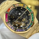 Super Clone Audemars Piguet Royal Oak Frosted Gold Double Balance Wheel Openworked 15412Ba.Yg.1224Ba.01 41mm — side profile