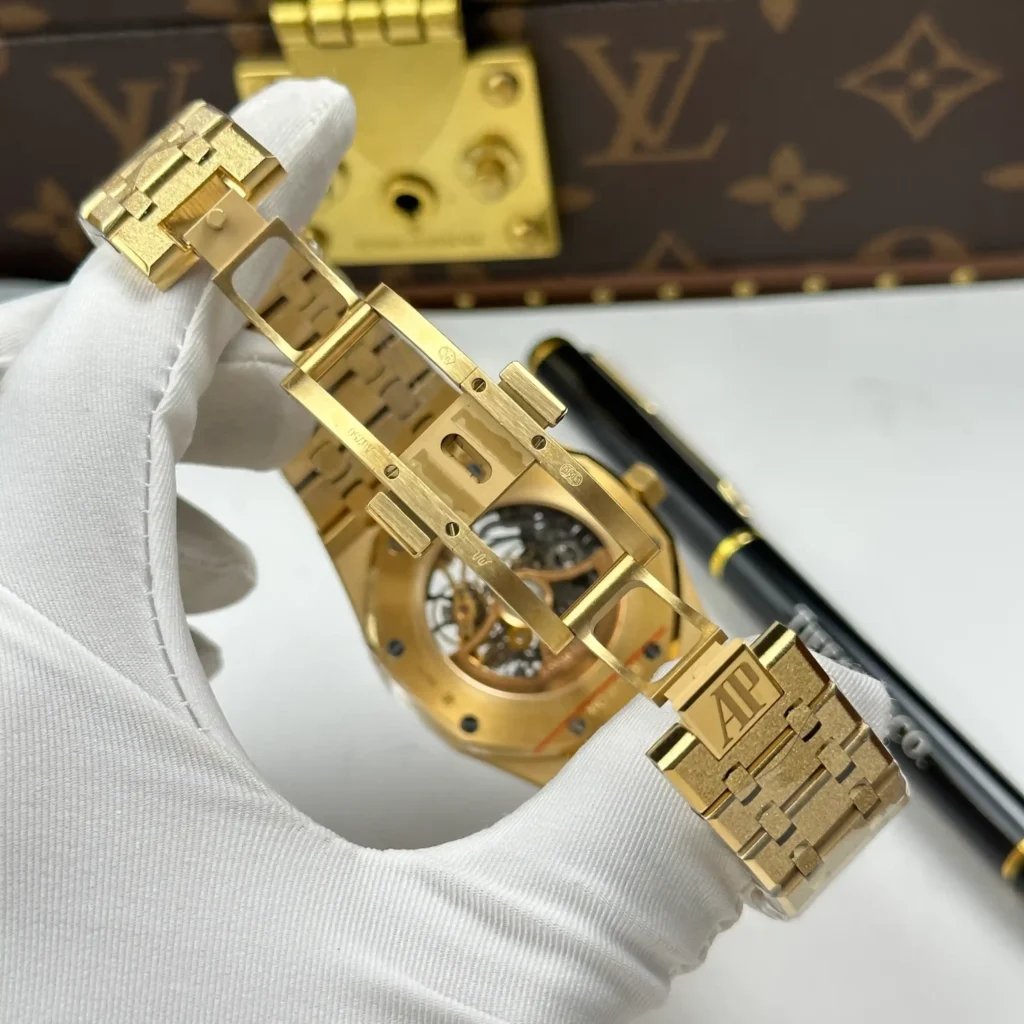 Super Clone Audemars Piguet Royal Oak Frosted Gold Double Balance Wheel Openworked 15412Ba.Yg.1224Ba.01 41mm — view 9