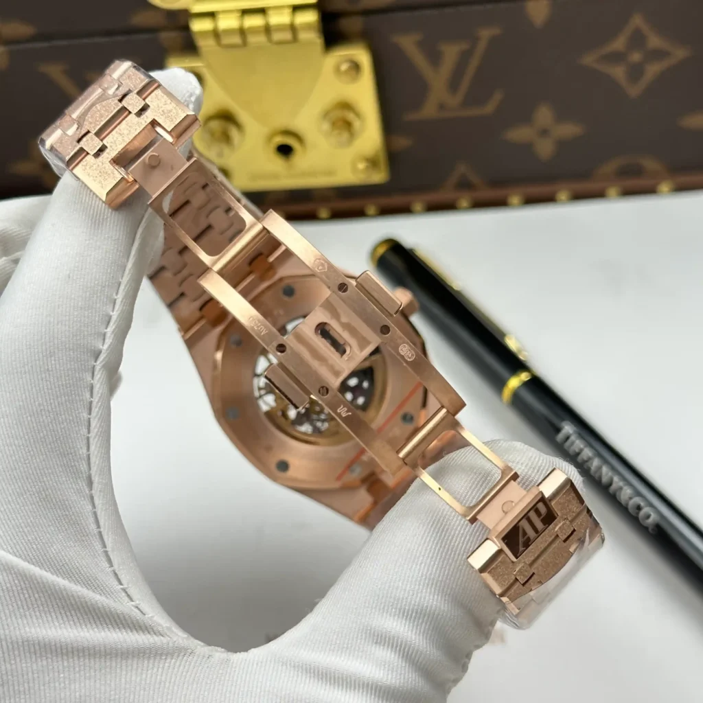 Super Clone Audemars Piguet Royal Oak Frosted Gold Double Balance Wheel Openworked 15412OR.YG.1224OR.01-B 41mm — view 9