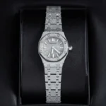Super Clone Audemars Piguet Royal Oak Mini Frosted Gold 67630BC.GG.1312BC.01 – — on leather display
