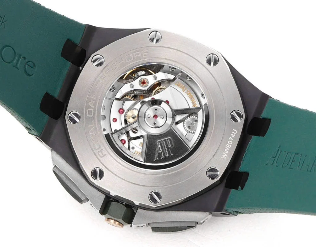 Super Clone Audemars Piguet Royal Oak Offshore 26405ce 44mm Green — movement / caseback view