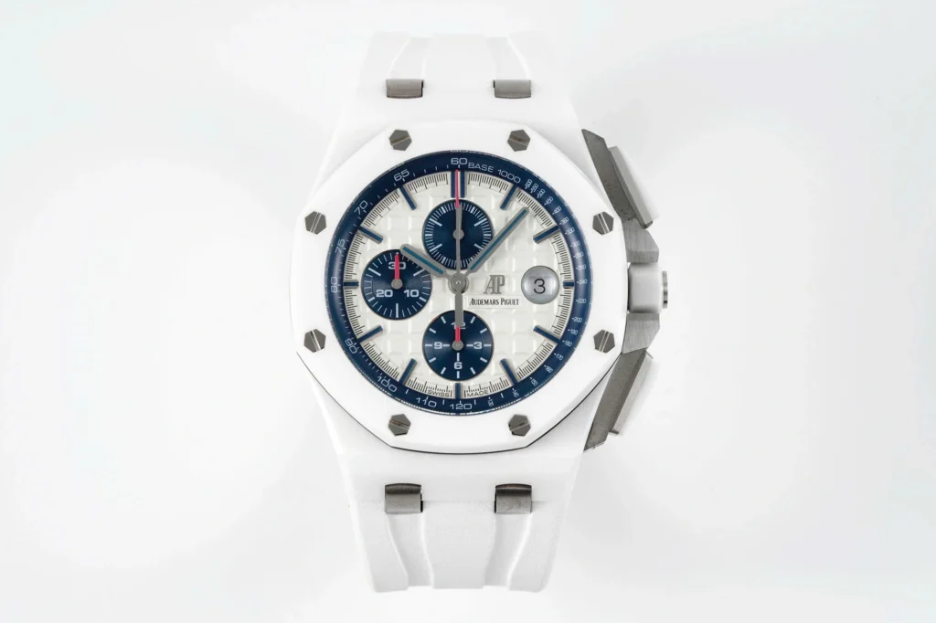 Super Clone Audemars Piguet Royal Oak Offshore Chronograph Ceramic 26402CB 44mm White Dial – — dial close-up