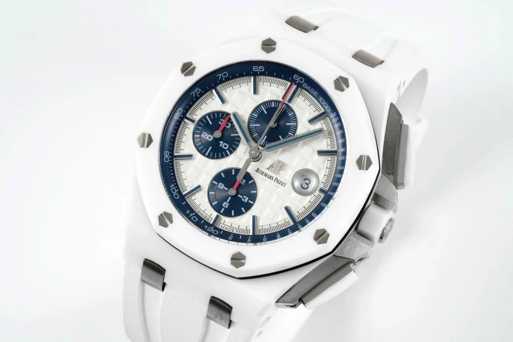 Super Clone Audemars Piguet Royal Oak Offshore Chronograph Ceramic 26402CB 44mm White Dial – — case and bezel