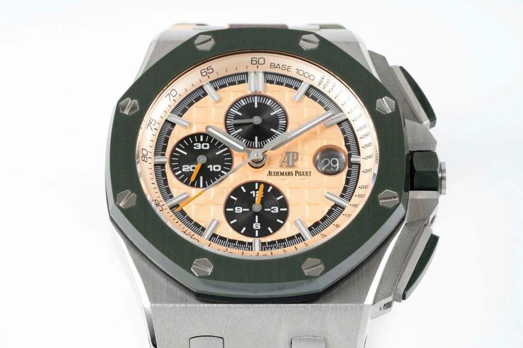 Super Clone Audemars Piguet Royal Oak Offshore Chronograph Ceramic Camouflage 26400SO 44mm Rose Gold Dial — clasp and links
