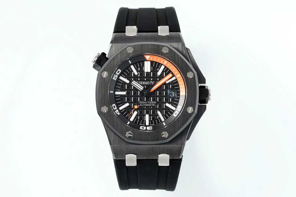 Super Clone Audemars Piguet Royal Oak Offshore Diver 15707 42mm Black Dial Ceramic — dial close-up