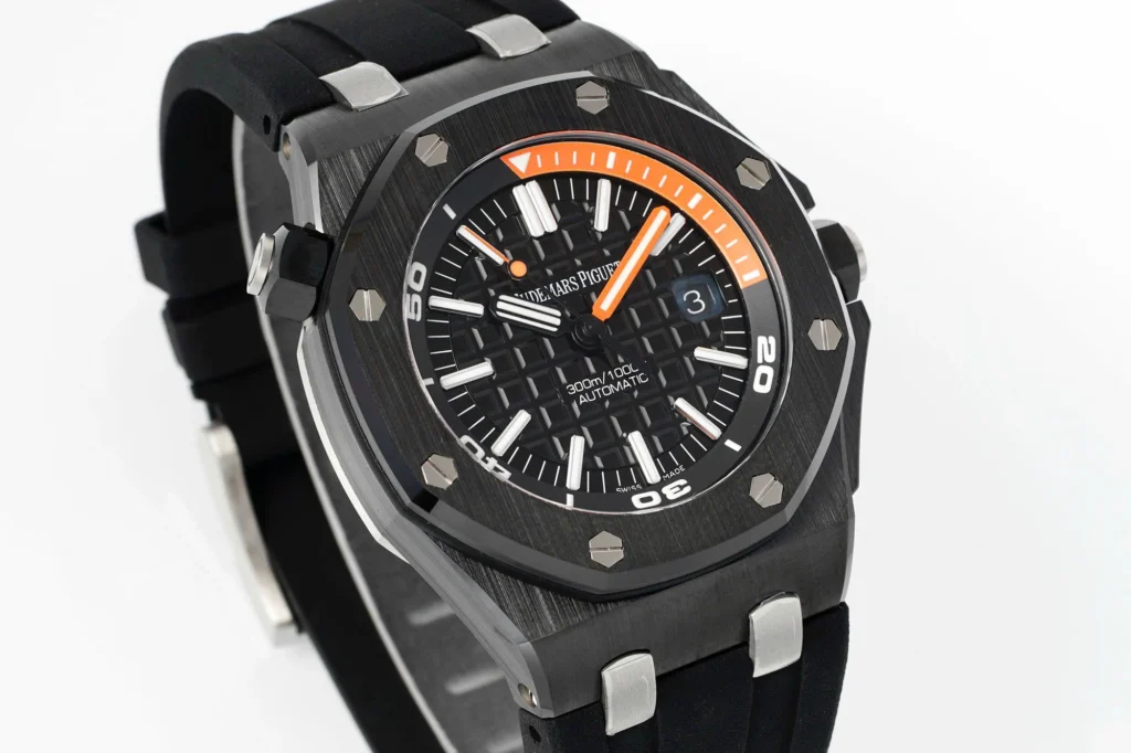 Super Clone Audemars Piguet Royal Oak Offshore Diver 15707 42mm Black Dial Ceramic — case and bezel