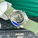Super Clone Audemars Piguet Royal Oak Offshore Diver 15720ST 42mm Green Dial — on leather display