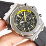 Super Clone Audemars Piguet Royal Oak Offshore Diver Chronograph Black Yellow 26703ST 42mm — case and bezel
