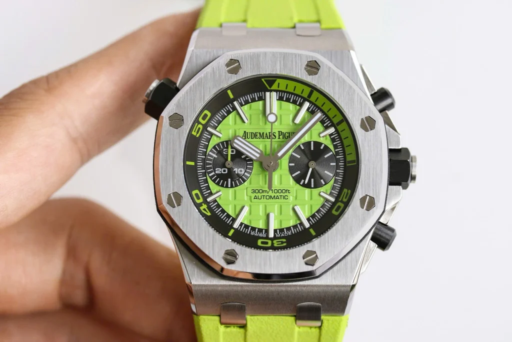 Super Clone Audemars Piguet Royal Oak Offshore Diver Chronograph in Green 26703ST 42mm — dial close-up