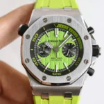 Super Clone Audemars Piguet Royal Oak Offshore Diver Chronograph in Green 26703ST 42mm — dial close-up