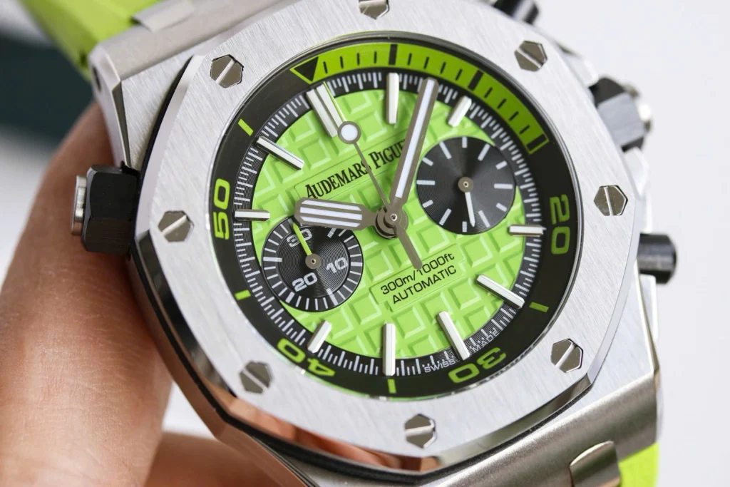 Super Clone Audemars Piguet Royal Oak Offshore Diver Chronograph in Green 26703ST 42mm — case and bezel