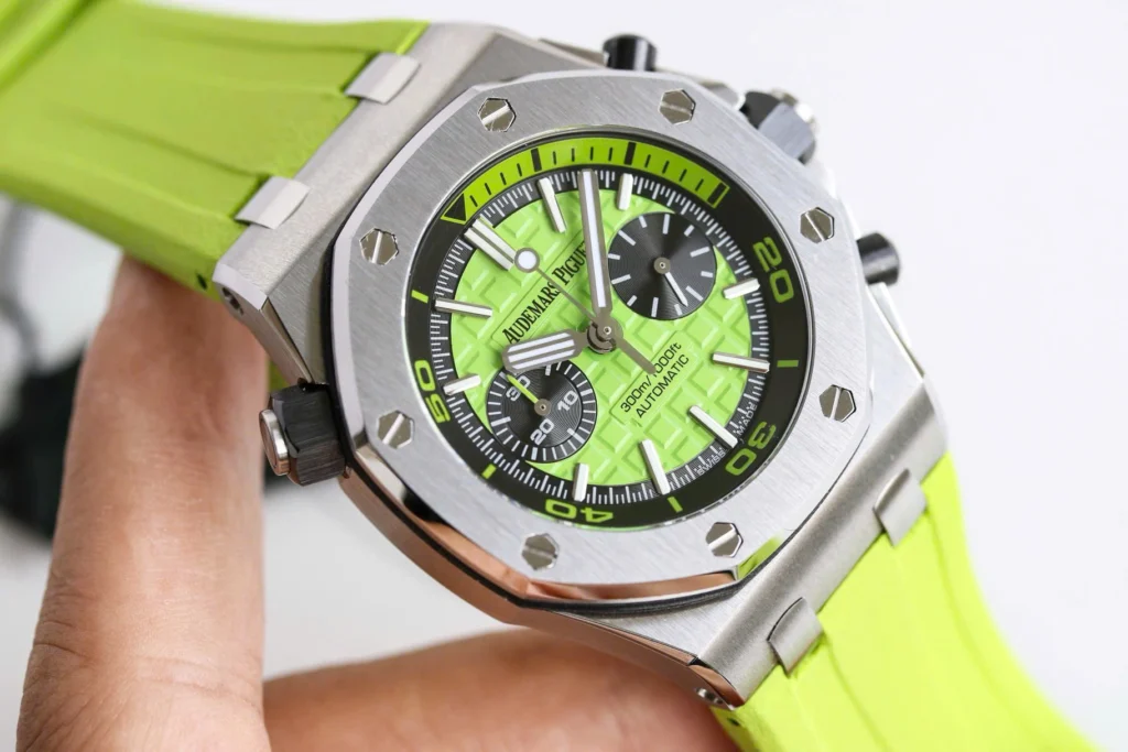 Super Clone Audemars Piguet Royal Oak Offshore Diver Chronograph in Green 26703ST 42mm — side profile