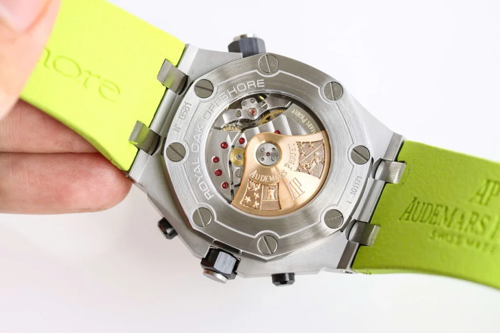 Super Clone Audemars Piguet Royal Oak Offshore Diver Chronograph in Green 26703ST 42mm — movement / caseback view