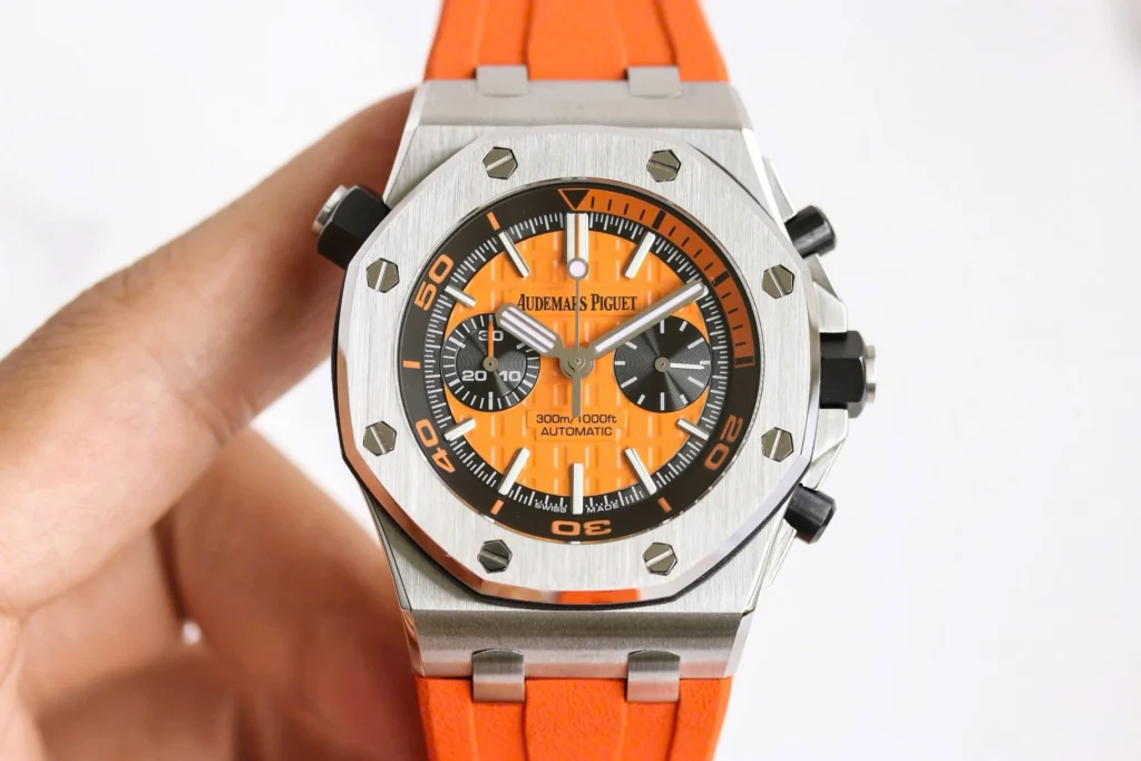 Super Clone Audemars Piguet Royal Oak Offshore Diver Chronograph in Orange 26703ST 42mm — dial close-up