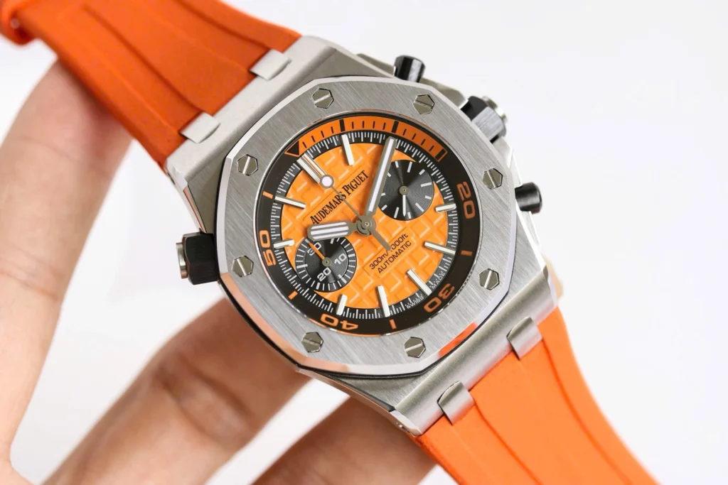 Super Clone Audemars Piguet Royal Oak Offshore Diver Chronograph in Orange 26703ST 42mm — case and bezel