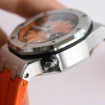 Super Clone Audemars Piguet Royal Oak Offshore Diver Chronograph in Orange 26703ST 42mm — on leather display