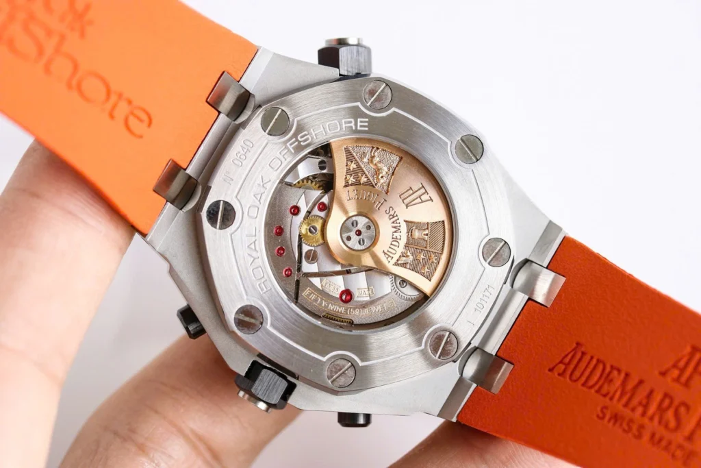 Super Clone Audemars Piguet Royal Oak Offshore Diver Chronograph in Orange 26703ST 42mm — movement / caseback view