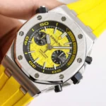 Super Clone Audemars Piguet Royal Oak Offshore Diver Chronograph in Yellow 26703ST 42mm — case and bezel