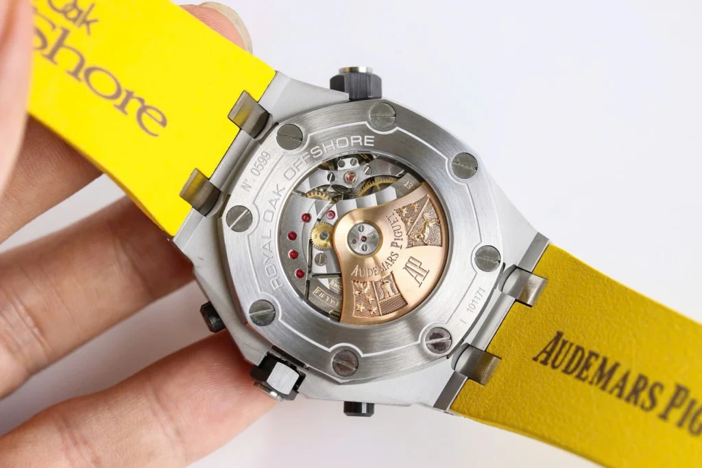 Super Clone Audemars Piguet Royal Oak Offshore Diver Chronograph in Yellow 26703ST 42mm — movement / caseback view