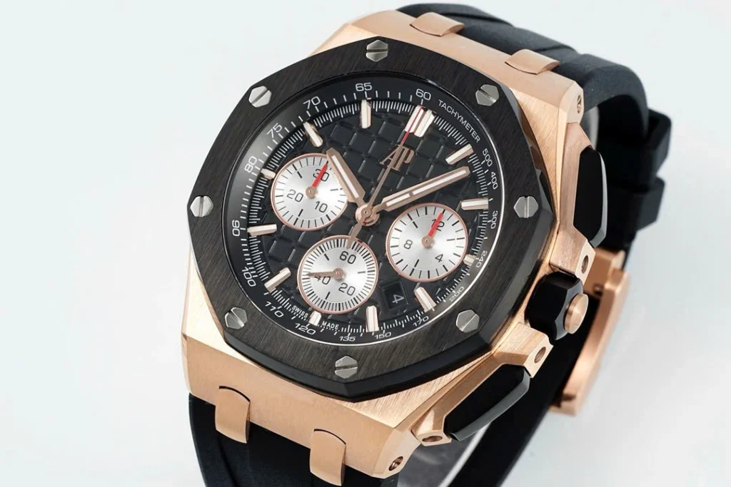 Super Clone Audemars Piguet Royal Oak Offshore Rose Gold 26420ST 42mm Black Dial — case and bezel