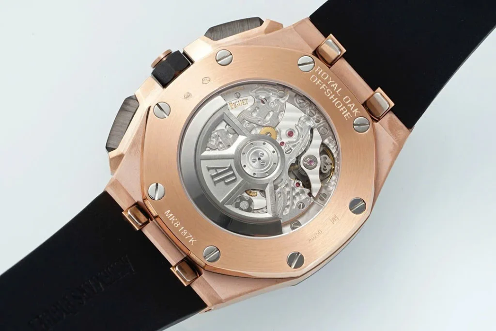 Super Clone Audemars Piguet Royal Oak Offshore Rose Gold 26420ST 42mm Black Dial — movement / caseback view