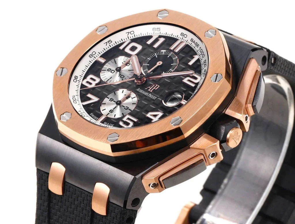 Super Clone Audemars Piguet Royal Oak Offshore Selfwinding Chronograph 26420RO 44mm Black Dial Rose Gold – — side profile