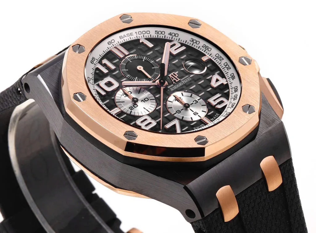 Super Clone Audemars Piguet Royal Oak Offshore Selfwinding Chronograph 26420RO 44mm Black Dial Rose Gold – — clasp and links