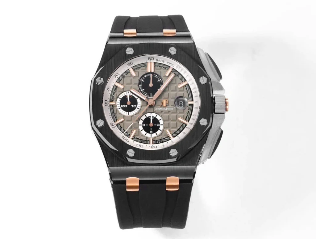 Super Clone Audemars Piguet Royal Oak Offshore Selfwinding Chronograph Black 26415CE 44mm Grey Dial – — dial close-up
