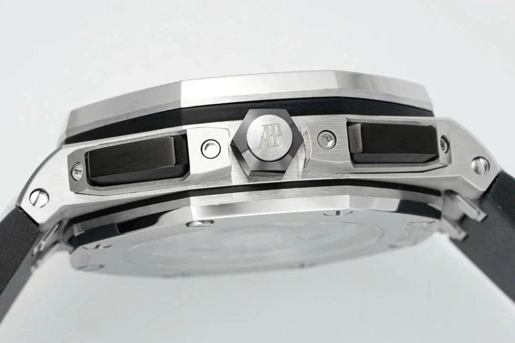 Super Clone Audemars Piguet Royal Oak Offshore Steel 26420ST 42mm Grey Dial — on leather display