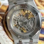 Super Clone Audemars Piguet Royal Oak Openworked Extra-Thin 16204ST.OO.1240ST.01 39mm — on leather display