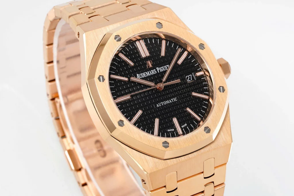 Super Clone Audemars Piguet Royal Oak Selfwinding 15400OR 41mm Black Dial Rose Gold – — case and bezel