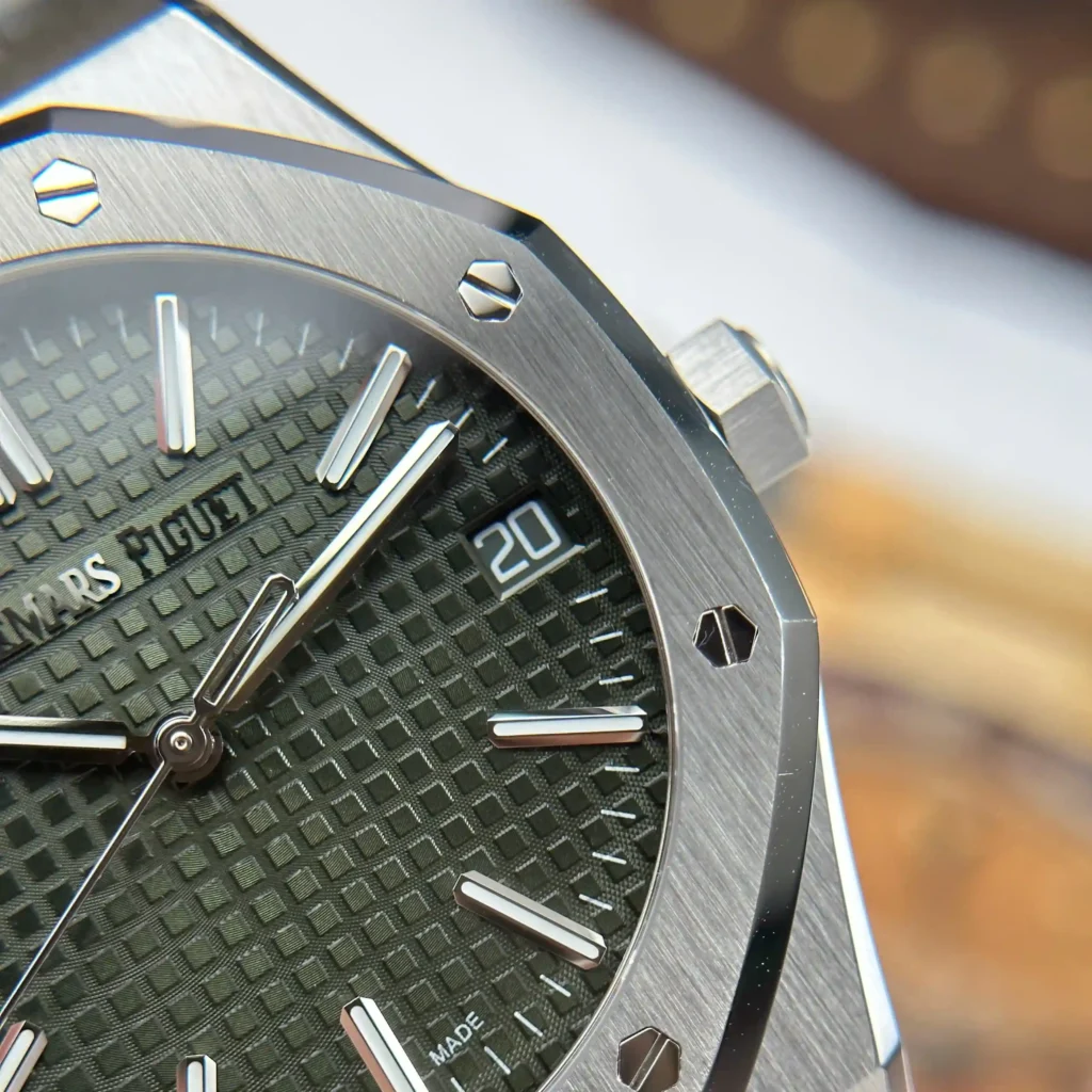 Super Clone Audemars Piguet Royal Oak 41mm Steel Bracelet Steel — on leather display
