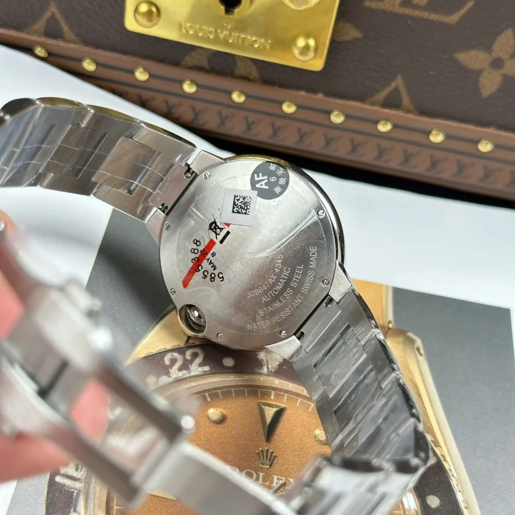 Super Clone Cartier 40mm Steel — on leather display