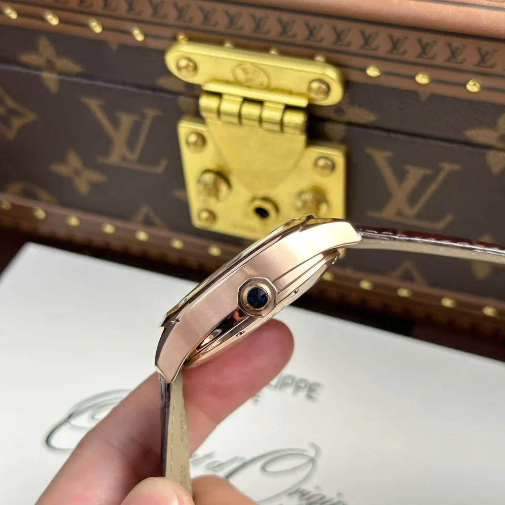 Super Clone Cartier 47mm Steel — on leather display