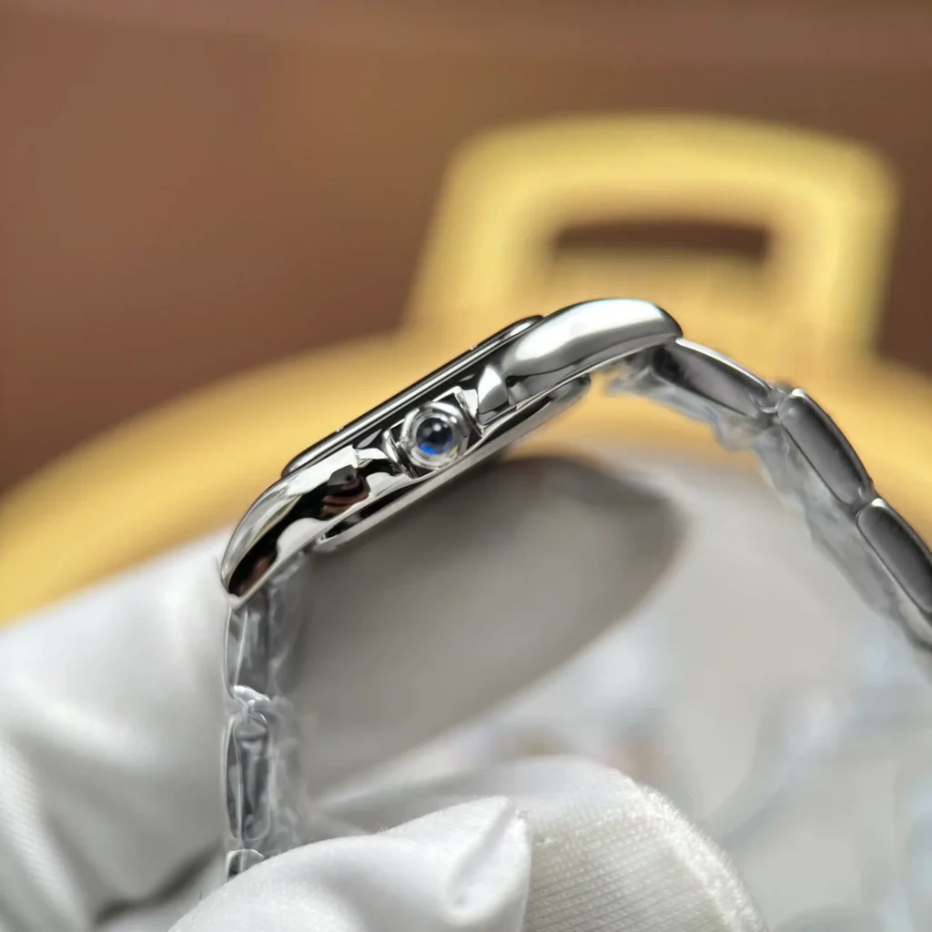 Super Clone Cartier Steel — on leather display