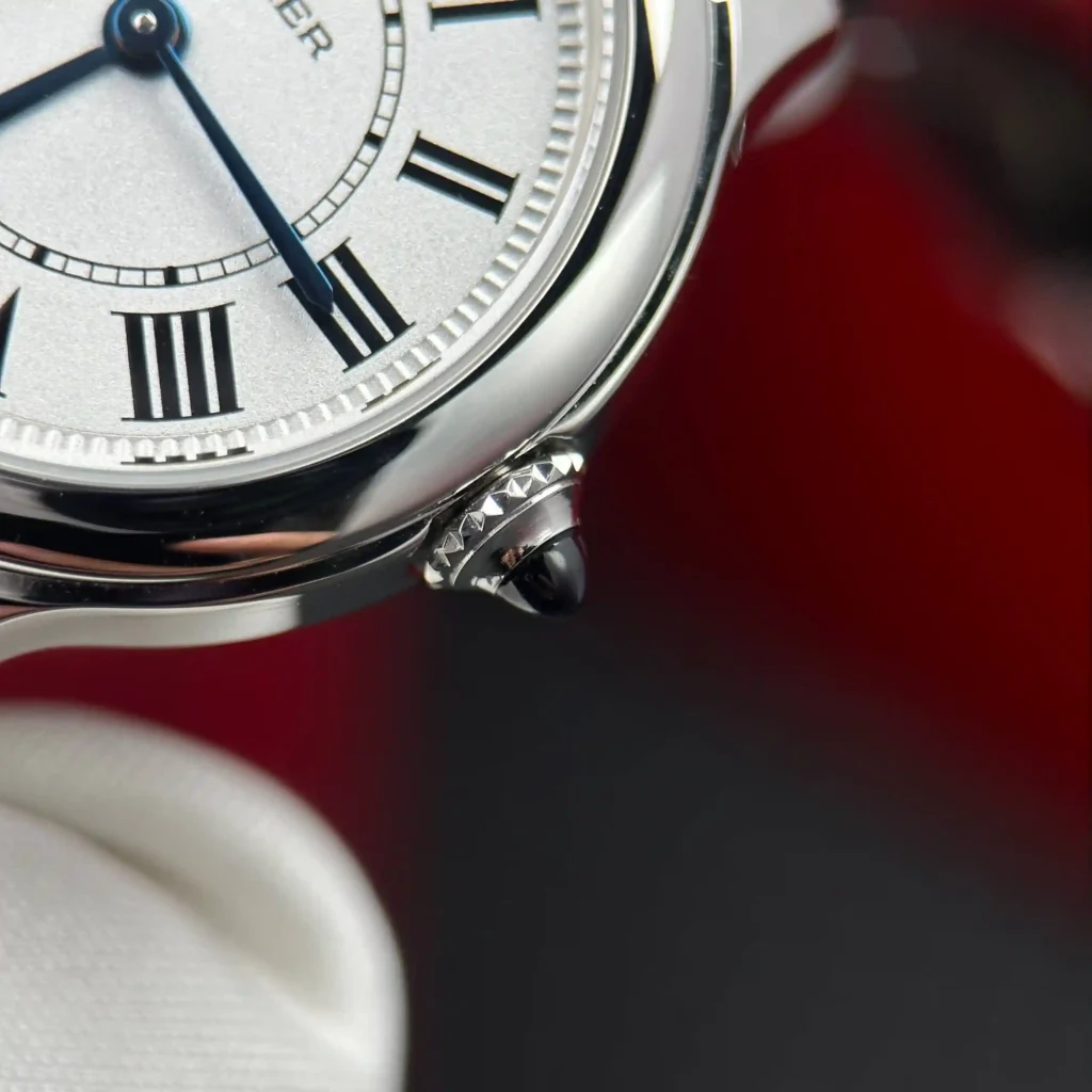 Super Clone Cartier 29mm Steel — on leather display