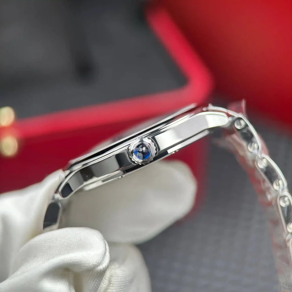 Super Clone Cartier Steel — on leather display