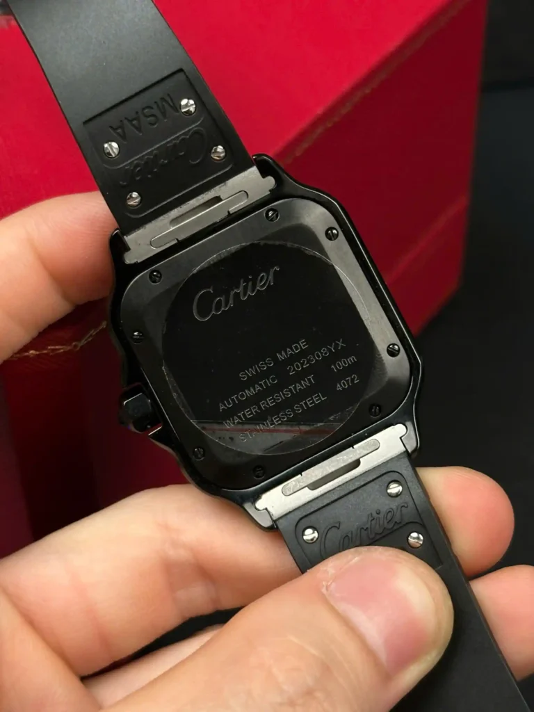 Super Clone Cartier Santos De Cartier CRWSSA0039 39.8mm Ceramic – — on leather display