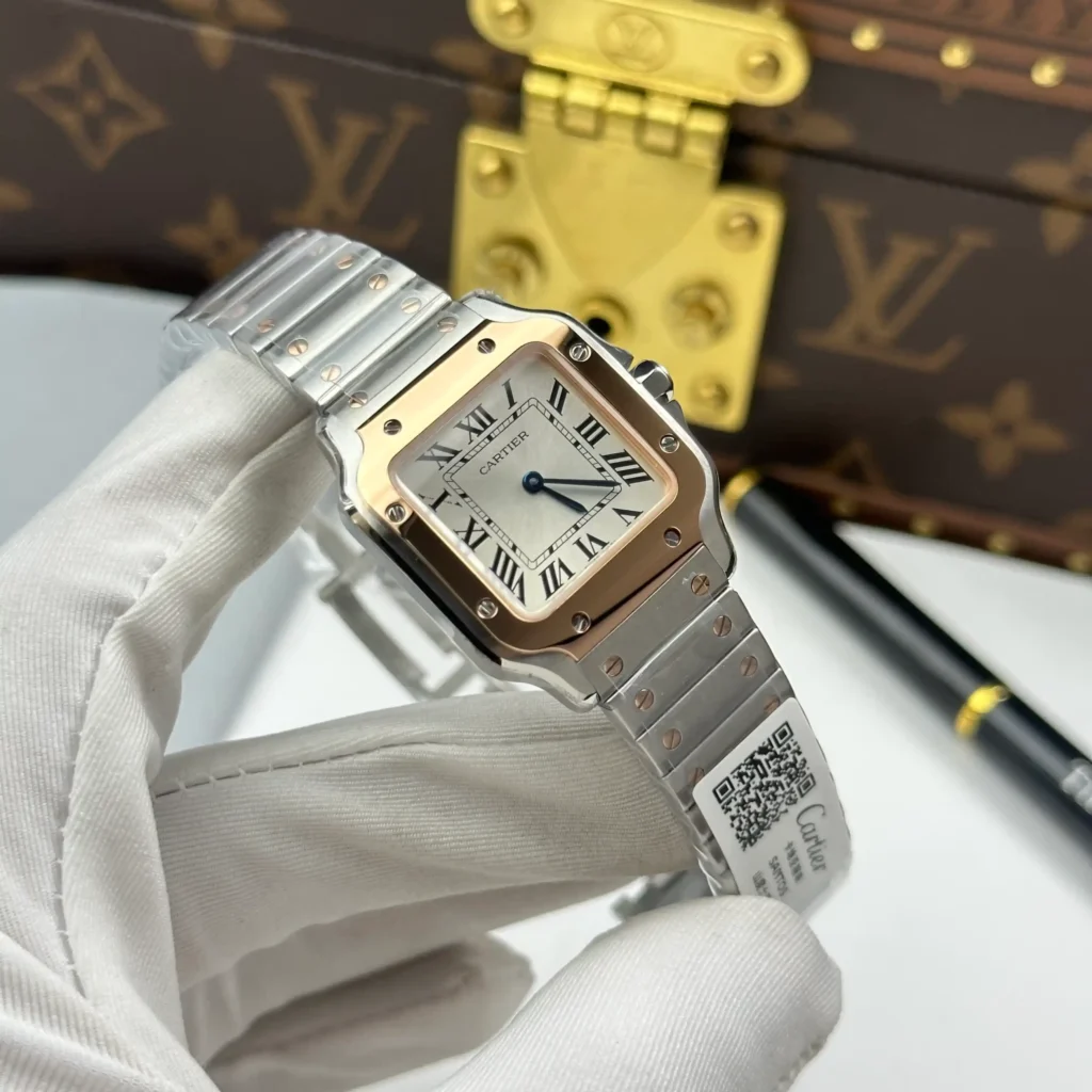 Super Clone Cartier Santos De Cartier Small Model Demi Rose Gold – — case and bezel