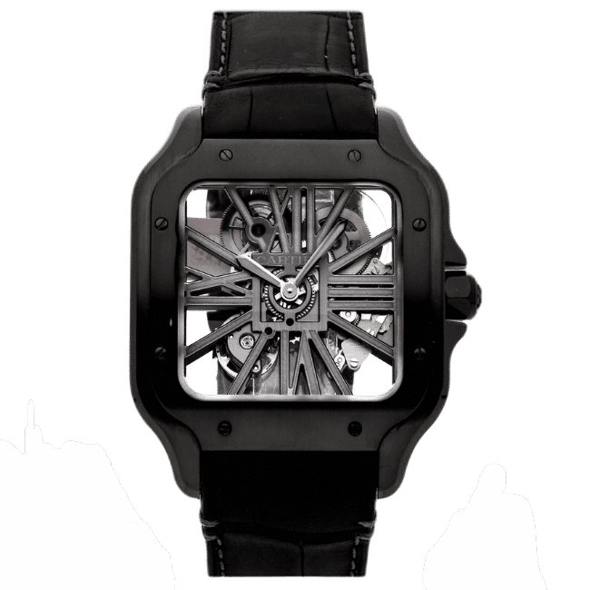 Super Clone Cartier Santos Large Skeleton Black 39mm