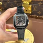Super Clone Cartier Santos Large Skeleton Black 39mm — dial close-up