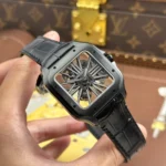 Super Clone Cartier Santos Large Skeleton Black 39mm — case and bezel