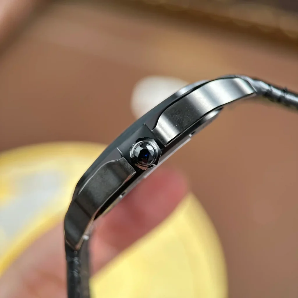 Super Clone Cartier Santos Large Skeleton Black 39mm — side profile