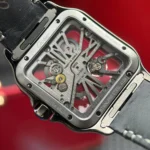 Super Clone Cartier Santos Large Skeleton WHSA0009 39mm — on leather display