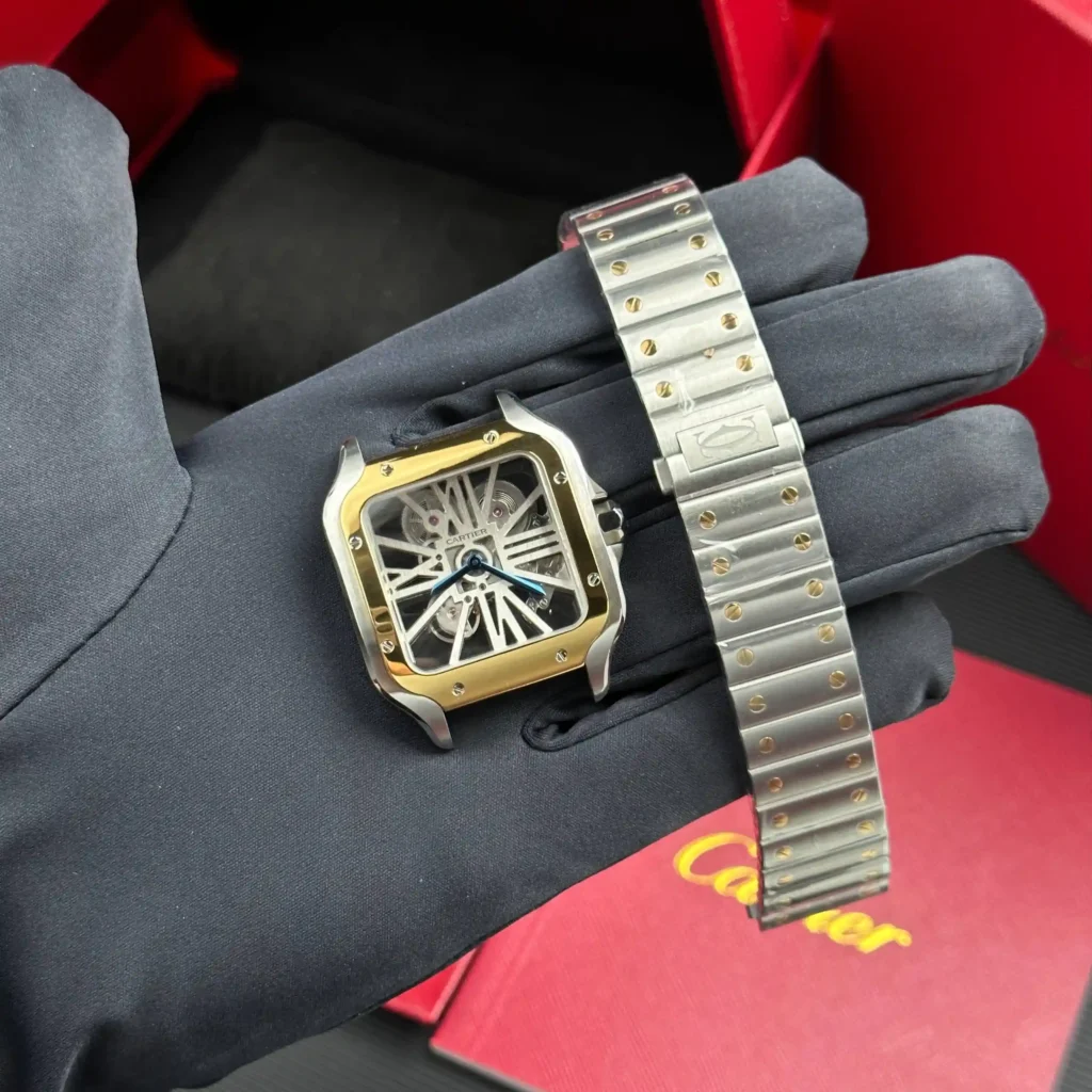 Super Clone Cartier Santos Large Skeleton WHSA0012 — dial close-up