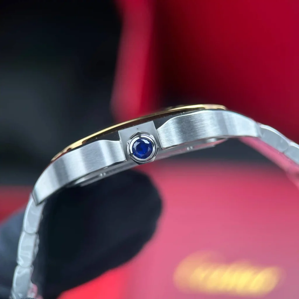 Super Clone Cartier Santos Large Skeleton WHSA0012 — on leather display