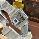 Super Clone Cartier Santos Large Skeleton WHSA0015 39mm — on leather display